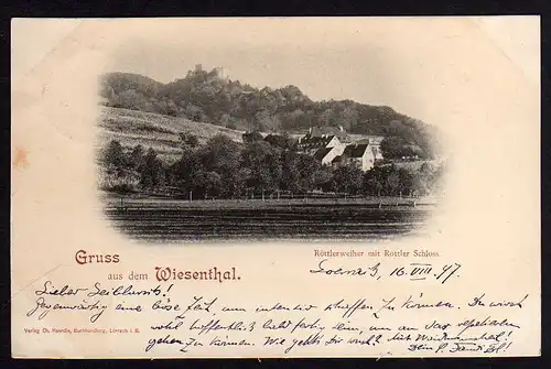 78136 AK Röttlerweiher mit Röttler Schlos Wiesenthal 1897 Lörrach