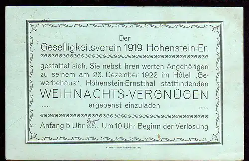 77617 AK Hohenstein-Ernstthal Geselligkeitsverein 1919 Weihnachts Vergnügen