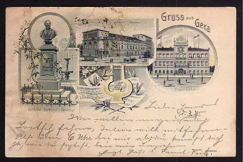 77266 AK Gera 1904 Gewerbehaus Wilhelm Tschirch Denkmal Theater