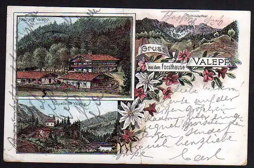 62975 AK Schliersee Forsthaus Valepp Kapelle Litho 1900