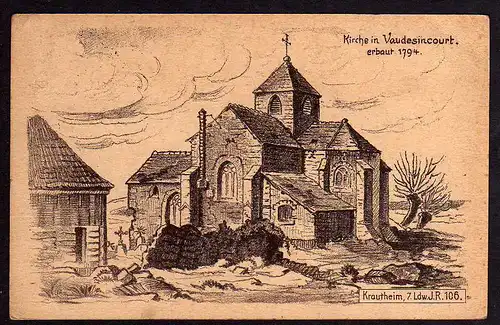 60474 AK Kirche in Vaudesincourt Frankreich 1915 Kriegs Erinnerung 1. Weltkrieg