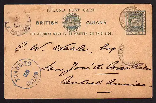 45524 British Guiana Transito Colon to Costa Rica 1890