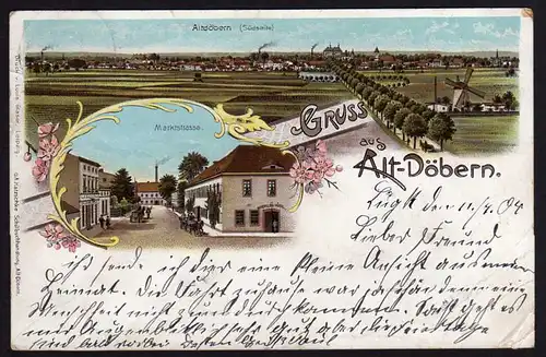 44444 AK Alt Döbern Litho Marktstraße Panorama mit Windmühle Mole 1904