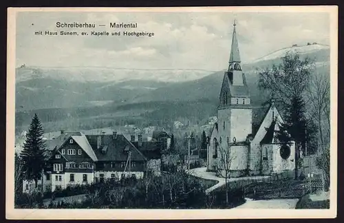 41690 AK Riesengebirge Schreiberhau Mariental Haus Sunem ev. Kapelle Hochgebirge