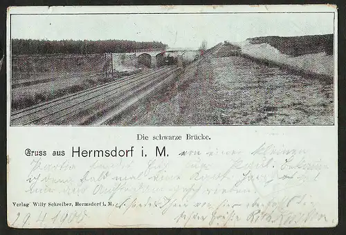 25255 AK Hermsdorf i. M. Eisenbahn Die schwarze Brücke 1900 Marke abgerissen