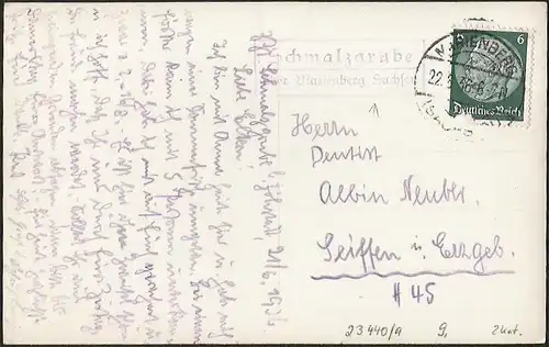 23440 AK Schmalzgrube über Marienberg Sachsen 1936 Landpoststempel Landpost