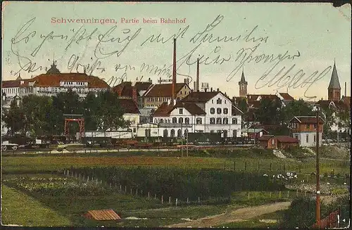 23571 AK Schwenningen Werbung am Bahnhof Bären Brauerei Bahnpost 1909