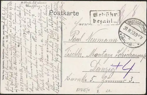 23675 AK Großschönau Bad Gondelfahrt gebühr bezahlt vermerk 31.8.1923 Inflation