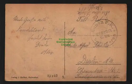 22739 AK Herbesthal Militär Verpflegungs Anstalt Bahnhof Eupen P.K. geprüft 1916