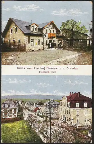 23079 AK Gasthof Bannewitz b. Dresden + Straße, gelaufen 1911 (?)