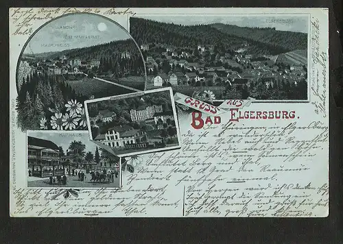 22713 AK Bad Elgersburg Hotel Victoria und Bahnhof mit Lok Zug Mondscheinlitho