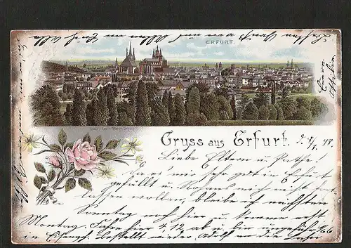 23001 AK Erfurt Litho Panorama 1898 Randkerbe Tesafilm über Marke