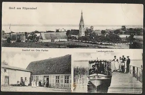 23148 AK Röpersdorf Gasthof Otto Farken Landungsbrücke Kirche bei Prenzlau