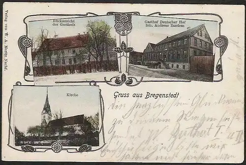 23233 AK Bregenstedt Gasthof Deutscher Hof mit Rückansicht und Kirche vor 1906