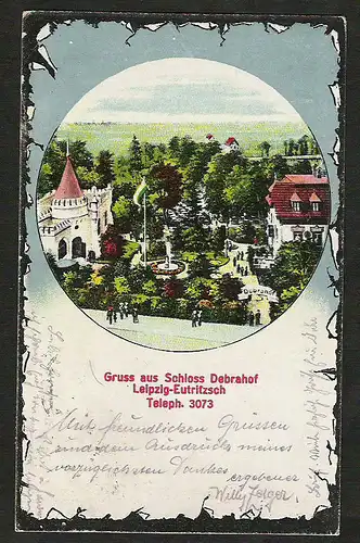 22630 AK Schloss Debrahof Leipzig Eutritzsch , gelaufen 1922