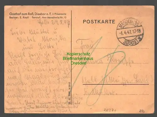 22371 AK Diesbar a. Elbe ü. Priestewitz Gasthof Roß 1941