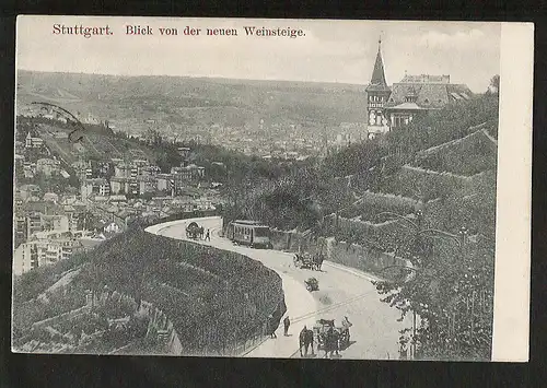 22466 AK Stuttgart Blick v.d. neuen Weinstiege Strassenbahn 1906  Feuerbach 454