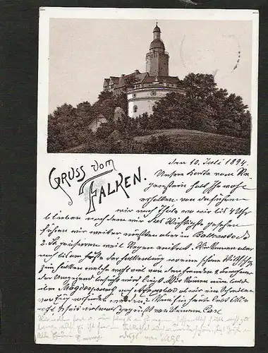 22614 AK Litho Gruss vom Falken 1894 Meisdorf Falkenstein Harz 10.7.1894 !!!