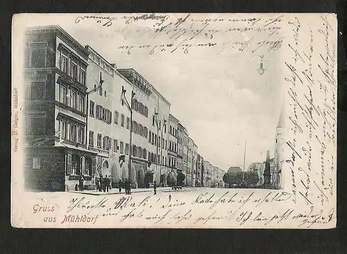 21276 AK Mühldorf nach Braunau am Inn 1900 , gelaufen 1900 nach Braunau am Inn