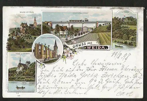 21426 AK Litho Gruss aus Weida Kirche zu Veitsberg Oschütztal Viaduct 1898