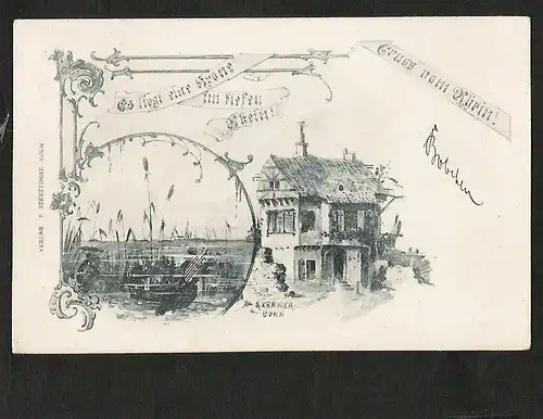 21626 AK Gruss vom Rhein 1902 Künstlerkarte K. Krämer Bonn Spruch Es liegt eine