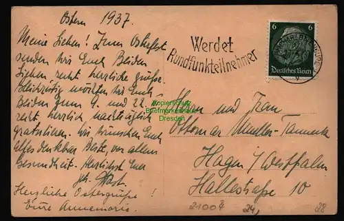 21004 AK Berlin Charlottenburg 27.3.37,  gelaufen   1937  Berlin Wohnhaus Nr. 60