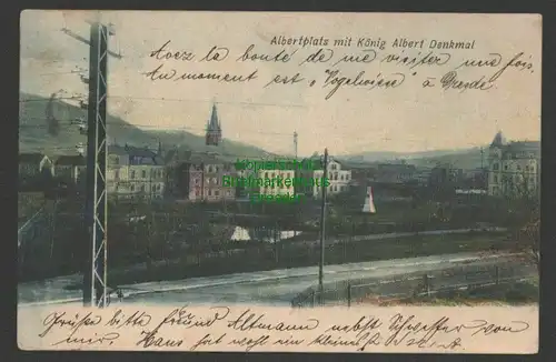 145648 AK Freital Deuben Albertplatz mit König Albert Denkmal 1908