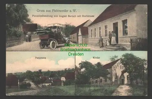 145447 AK Fichtwerder a. W. Porzellanhandlung Bartsch Kirche 1922 Eichwerder
