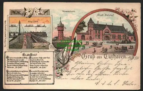 140281 AK Cuxhaven Litho 1899 Stadt Bahnhof Wasserturm Alte Liebe