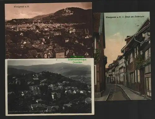 140200 3 AK Wernigerode Straße am Dullenturm Panorama 1928 Blick nach d. Brocken