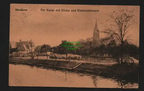 138022 AK Storkow 1922 Am Kanal Kirche Elektrizitätswerk Verlag Goldiner Berlin