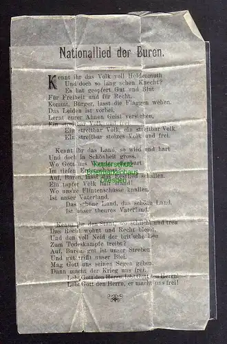 131675 AK Nationallied der Buren Rucksackkarte aufgeklebte Hose m Pergaminblatt