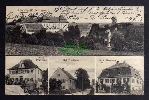 129107 AK Absberg Mittelfranken Pfarrhaus Forsthaus Panorama Kirche 1919