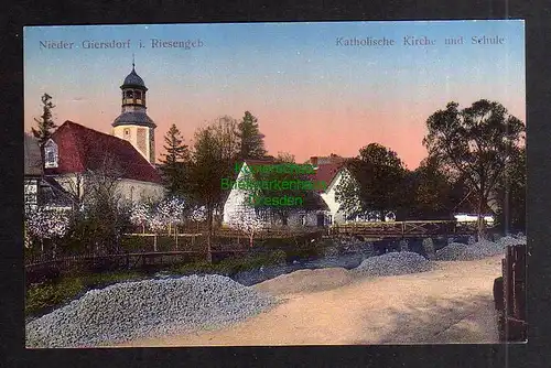 127403 AK Nieder Giersdorf i. Riesengebirge Katholische Kirche und Schule u 1910