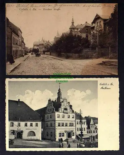 126690 2 AK Colditz 1925 Dresdner Straße Villa Carola Hotel Goldenes Kreuz 1938