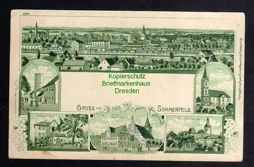 125911 AK Sommerfeld Schloss Dölzig Rathaus Kirche Panorama Litho um 1905