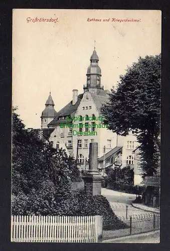 124902 AK Großröhrsdorf Rathaus und Kriegerdenkmal 1916