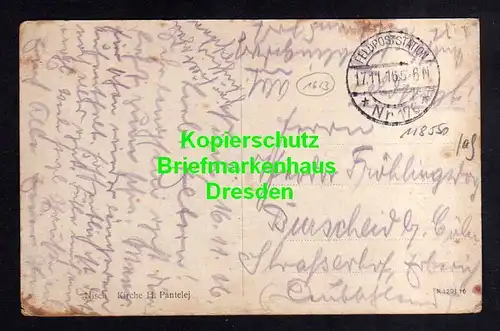 118550 AK Nisch Nis Serbien Feldpost 1916 Kirche H. Pantelej