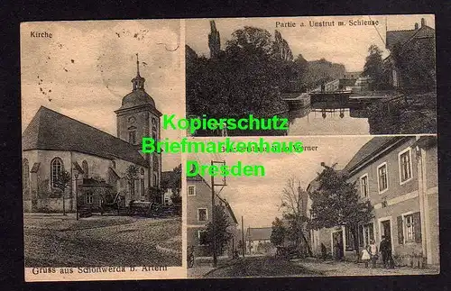 116820 AK Schönewerda b. Artern 1922 Kirche Partie Unstrut m. Schleuse Geschäft
