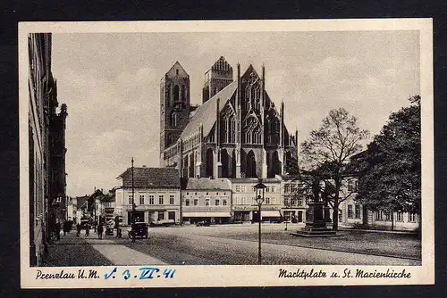 112774 AK Prenzlau 1941 Marktplatz und St. Marienkirche
