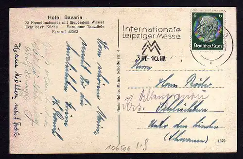 106506 AK Mainz Hotel Bavaria um 1935