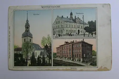 104715 AK Wittgensdorf Kirche Rathaus Schule 1911 nach Frankreich