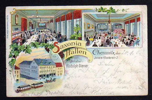 102428 AK Litho Chemnitz Saxonia Hallen Innere Klosterstr. 3 Hotel de Saxe 1904