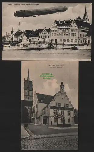 150256 2 AK Friedrichshafen Das Luftschiff Zeppelin Dampfer Neues Rathaus 1907