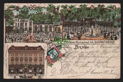 147616 AK Breslau 1899 Litho Paschkes Restaurant Gustav Hocke