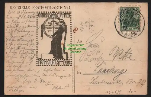 147639 AK Frankfurt a. Main Erstes deutsches Turnfest 1908 Gut H. Sonderstempel