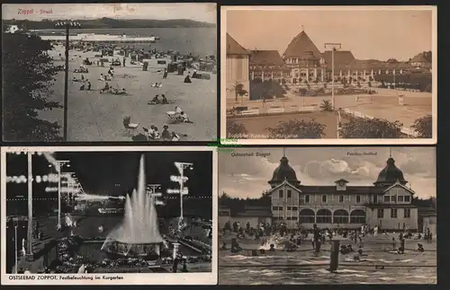 147674 4 AK Zoppot Sopot Kurhaus 1937 Familien Nordbad 1916 Strand 1909 Fest