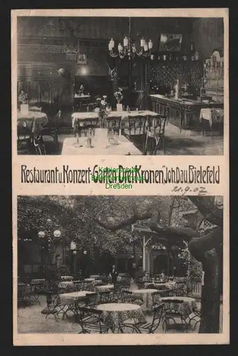 147754 AK Bielefeld 1907 Restaurant u. Konzert Garten Drei Kronen Joh. Dau