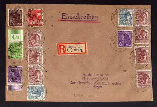 h2930 Handstempel Bezirk 27 Leipzig 1 6, 8 , 10, 15 Pfg. 26.6.48 gepr. BPP Einsc