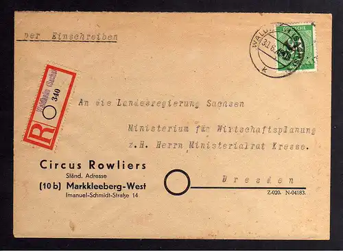 h2909 Handstempel Bezirk 27 Waldheim Ziffer 84 Bedarfsbrief 30.6.48 Kresse Brief